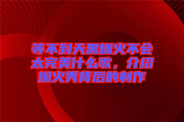 等不到天黑煙火不會太完美什么歌，介紹煙火秀背后的制作