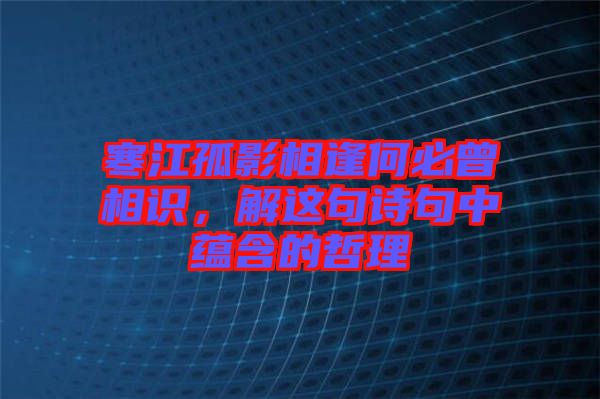 寒江孤影相逢何必曾相識，解這句詩句中蘊含的哲理