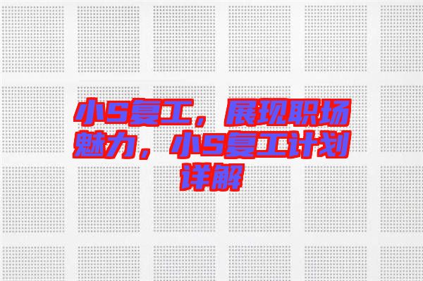 小S復工，展現(xiàn)職場魅力，小S復工計劃詳解
