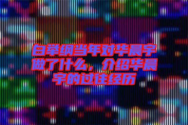 白舉綱當(dāng)年對華晨宇做了什么，介紹華晨宇的過往經(jīng)歷