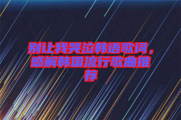 別讓我哭泣韓語歌詞，感解韓國流行歌曲推薦