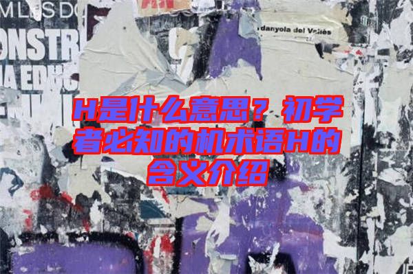 H是什么意思？初學(xué)者必知的機(jī)術(shù)語H的含義介紹