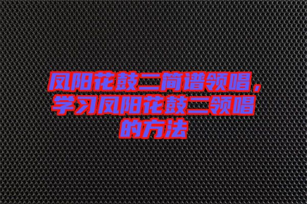 鳳陽花鼓二簡譜領(lǐng)唱，學(xué)習(xí)鳳陽花鼓二領(lǐng)唱的方法