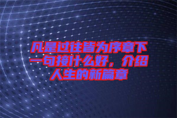 凡是過往皆為序章下一句接什么好，介紹人生的新篇章