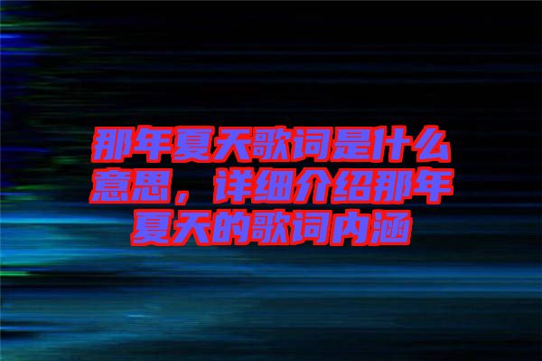 那年夏天歌詞是什么意思，詳細介紹那年夏天的歌詞內涵