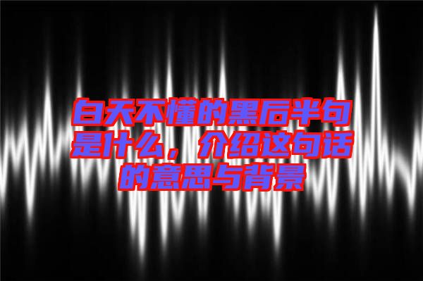 白天不懂的黑后半句是什么，介紹這句話的意思與背景