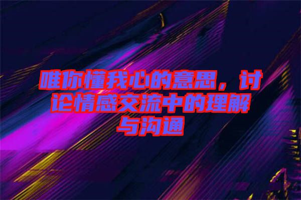 唯你懂我心的意思，討論情感交流中的理解與溝通