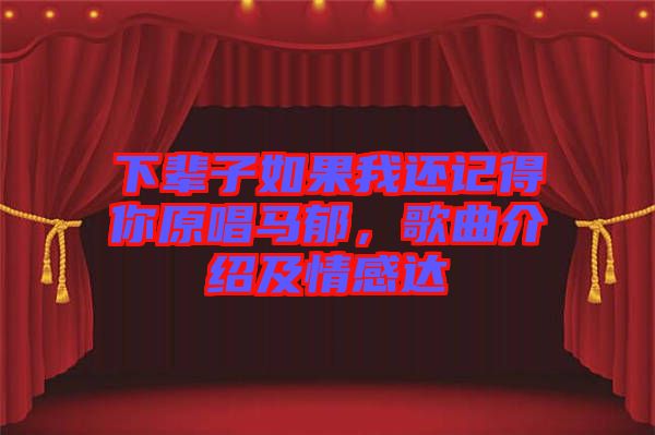 下輩子如果我還記得你原唱馬郁，歌曲介紹及情感達