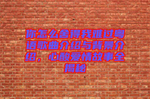 你怎么舍得我難過粵語歌曲介紹與背景介紹，心酸愛情故事全揭秘