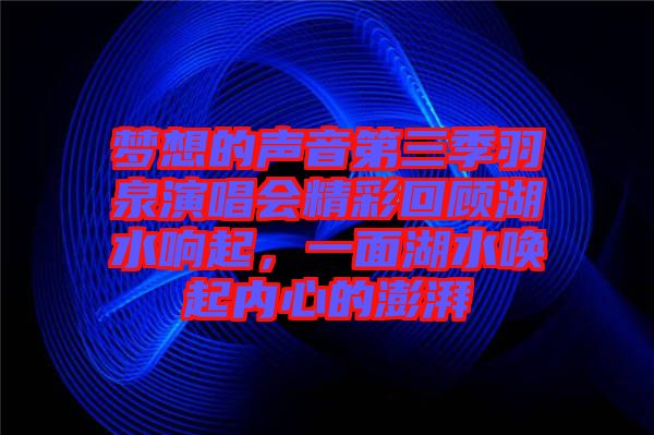 夢想的聲音第三季羽泉演唱會(huì)精彩回顧湖水響起，一面湖水喚起內(nèi)心的澎湃